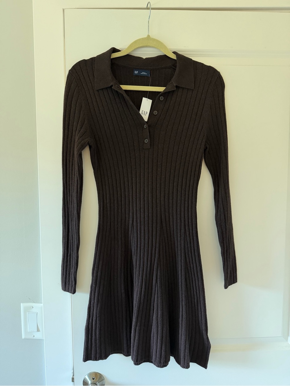 GAP Dark Brown Ribbed Long-Sleeve Polo Dress